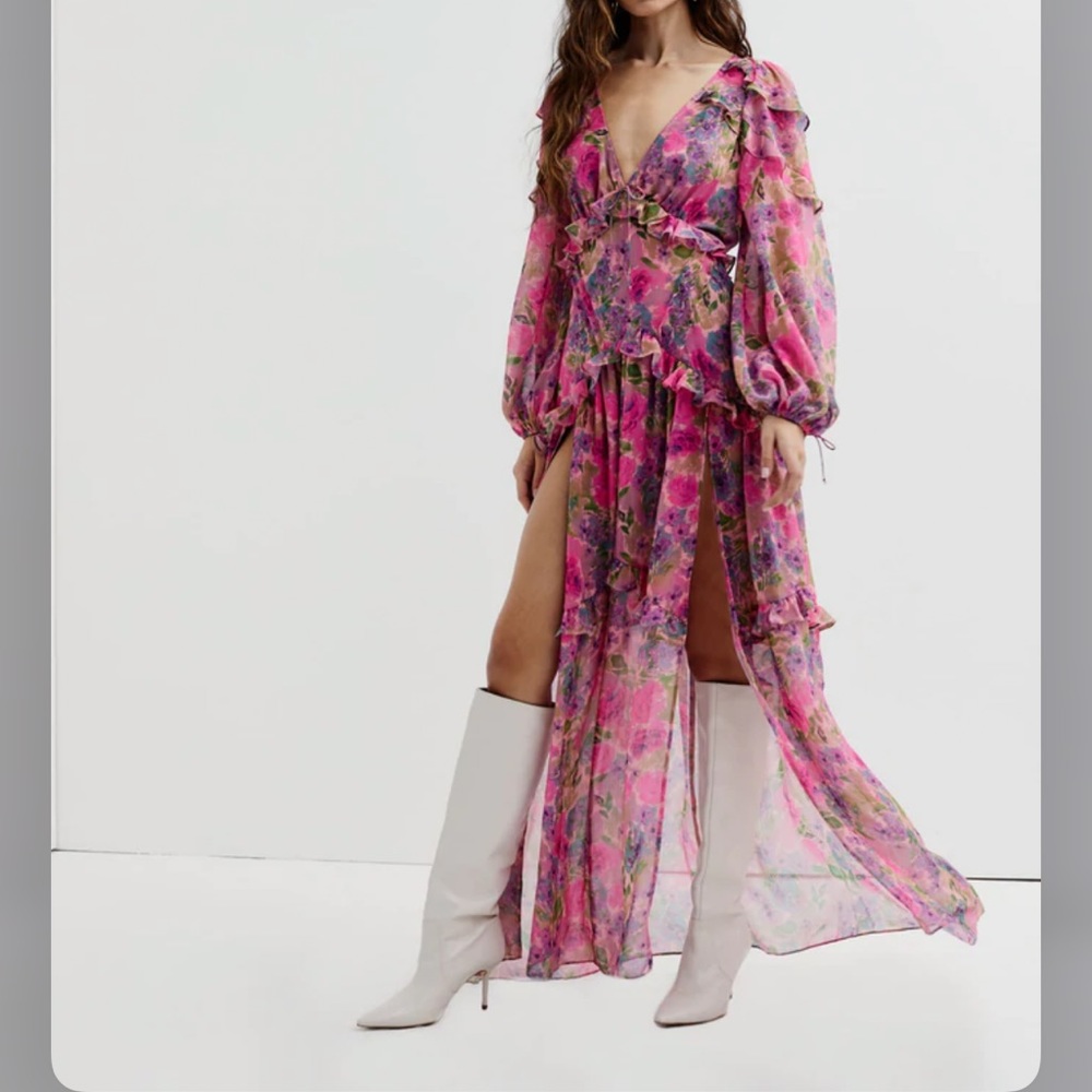Free People For Love & Lemons Annie Ruffles Romantic Printed Maxi Dress